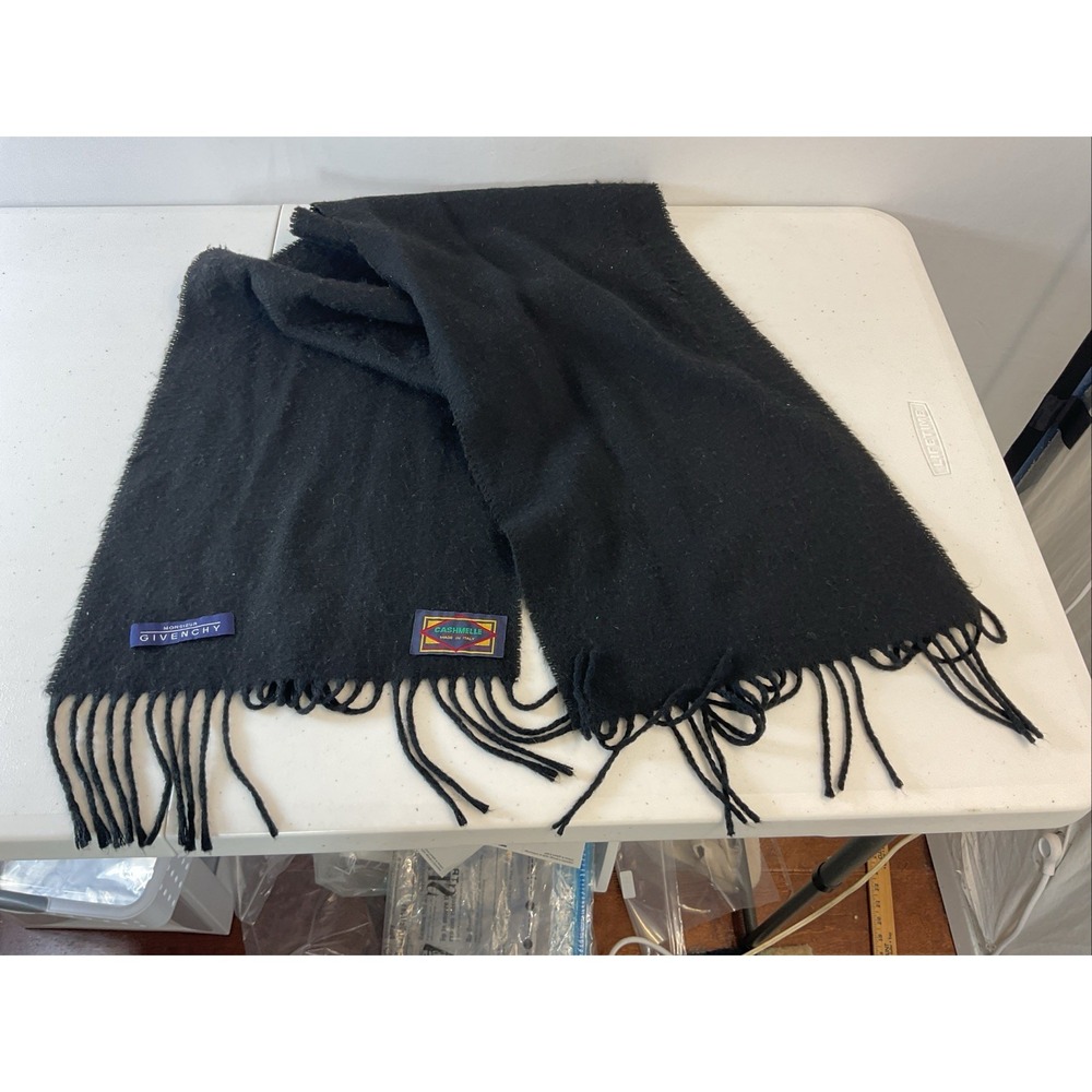 Vtg Givenchy Monsieur Cashmelle Black‎  Scarf Wool Blend Made Italy Classic